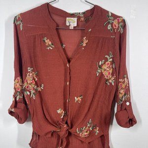 Anthropologie Fig and Flower Embroidered Top Petite Small PS